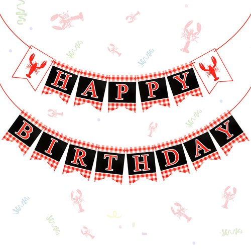 Tatuo 2 Pcs Crawfish Happy Birthday Party Banner Crawfish Boil Party Supplies Lobster Theme Birthday Party Decorations for Kids Adults Summer Birthday Party Supplies