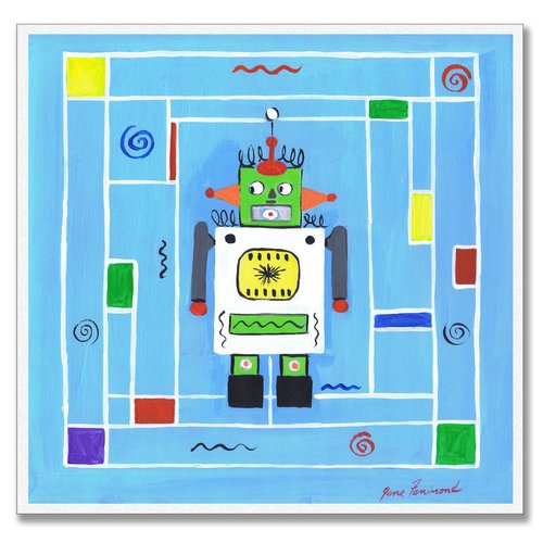The Kids Room by Stupell Robot on Blue Background Square Wall Plaque