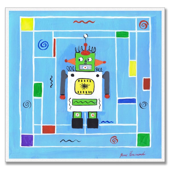 The Kids Room by Stupell Robot on Blue Background Square Wall Plaque