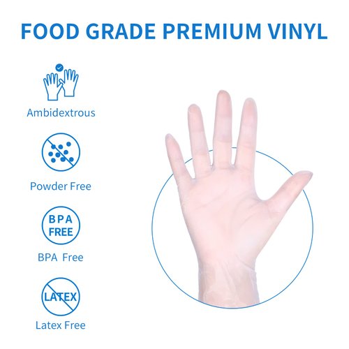 EDI Disposable Vinyl Gloves (Clear) - Powder-Free, Latex-Free (100, Small)