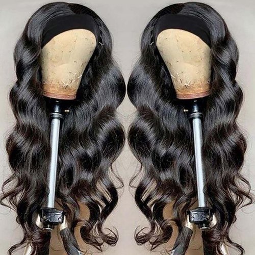 Headband Wig Human Hair Wigs Body Wave Headband Wig Glueless Human Hair Wig for black women human hair glueless, None Lace Front Wigs 180% Density Wear and Go Wig Machine Made Headband Wigs(20in)