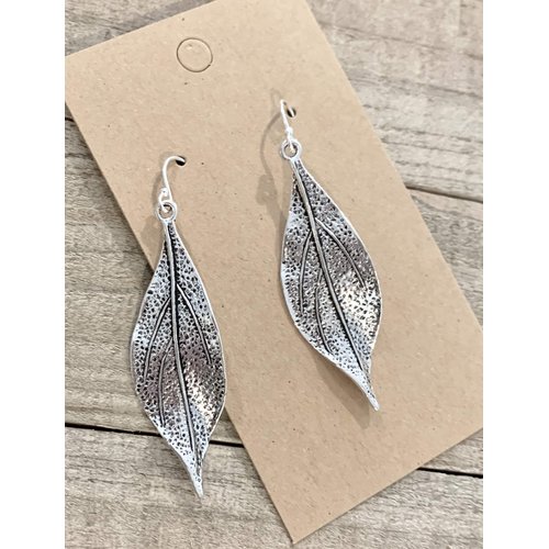 Wavy Leaf on Sterling Silver Dangle Earrings Bohemian Boho