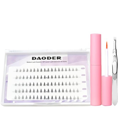 Bottom Lash Clusters Kit Lower Lash Extension Natural & Cute With Eyelash Glue and Tweezers for Self Application 6mm 90PCS DIY Lash Clusters Kit by DAODER(Lower Eyelash Extension Kit)