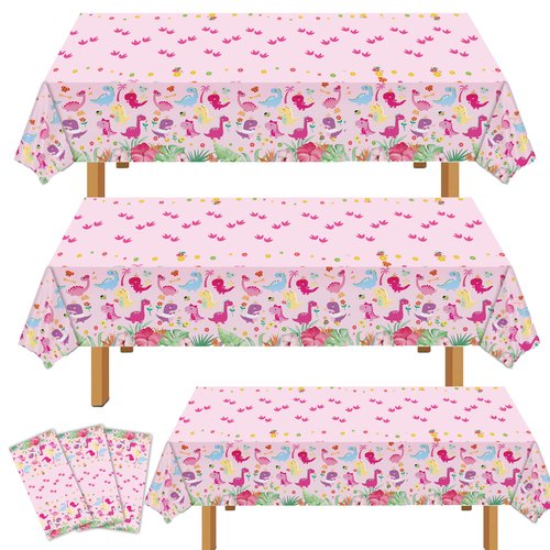 Miruwtog Dinosaur Birthday Party Supplies Girl,Dinosaur Birthday Tablecloth Girl,Pink Dinosaur Party Dupplies 3rd 2nd Birthday,Pink Dinosaur Tablecloth,Pink Dinosaur Birthday Decorations