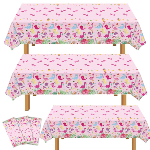 Miruwtog Dinosaur Birthday Party Supplies Girl,Dinosaur Birthday Tablecloth Girl,Pink Dinosaur Party Dupplies 3rd 2nd Birthday,Pink Dinosaur Tablecloth,Pink Dinosaur Birthday Decorations