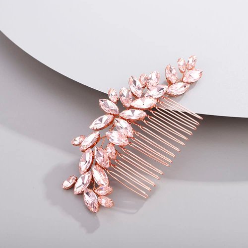 Chargances Bridal Crystal Hair Comb Pink Wedding Rhinestone Hair Side Comb Fashion Handmade Hair Accessories for Bride Wedding Prom Flower Girl Headpieces (Pink)
