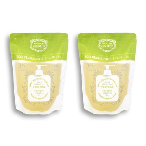 Panier des Sens - Liquid Hand Soap Refills - Verbena Foaming Hand Soap Refill - French Moisturizing Hand Wash with Coconut Oil - Kitchen & Bathroom Hand Soap - Soft Soap Refill 97% Natural - 34 Fl.oz