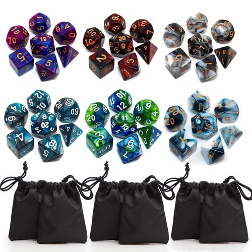 Polyhedral DND Dice Set, 6Pack Double-Colors Dice Sets with D4 D6 D8 D10 D% D12 D20 Compatible with Dungeons and Dragons D&D RPG MTG Table Games (6Colors 42 Pieces)