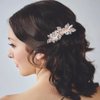 Foyte Crystal Wedding Hair Comb Pearl Bride Headpiece Rose Gold Rhinestone Hair Piece Bridal Side Hair Accessories for Women
