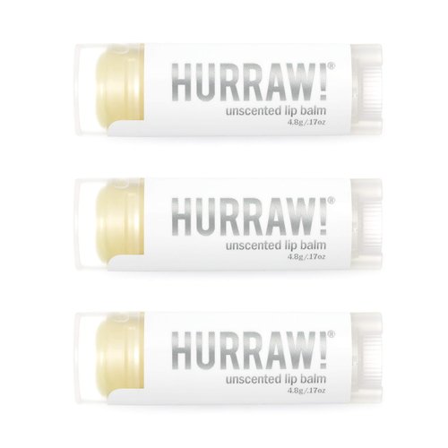 Hurraw! Unscented Lip Balm, 3 Pack: Organic, Certified Vegan, Cruelty and Gluten Free. Non-GMO, 100% Natural Ingredients. Bee, Shea, Soy and Palm Free. Made in USA