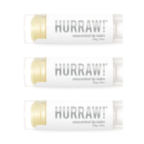 Hurraw! Unscented Lip Balm, 3 Pack: Organic, Certified Vegan, Cruelty and Gluten Free. Non-GMO, 100% Natural Ingredients. Bee, Shea, Soy and Palm Free. Made in USA