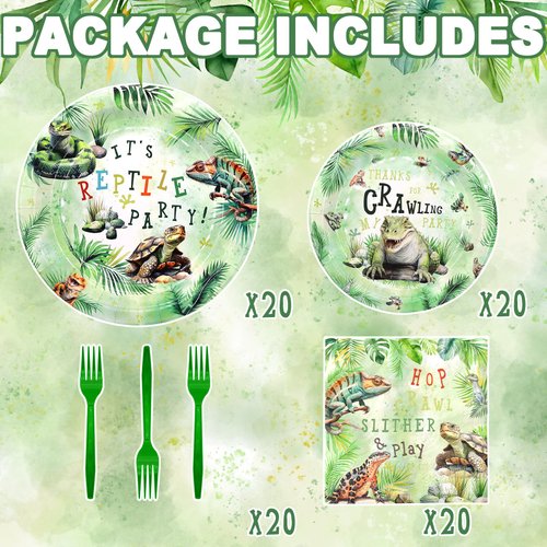 Reptile Party Decorations Set - Fun Reptile Party Plates, Napkins, and Forks for an Exciting Celebration - Disposable Reptile Party Supplies for Birthdays and Events