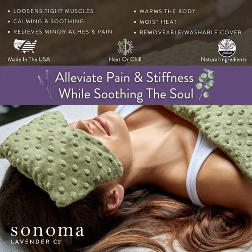 Sonoma Lavender Spa Mask, Heatable/Chillable Aromatherapy Eye Pillow with Lavender Infused Flaxseed Insert, Eye Compress for Stress Relief with Removable and Washable Cover (Platinum Angora)