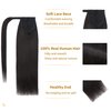 SEGO Ponytail Extension Human Hair Real Human Hair Clip In Wrap Around Long Straight Ponytail With Magic Paste Pony Hairpieces for Women -14 Inch 80g 1B Natural Black
