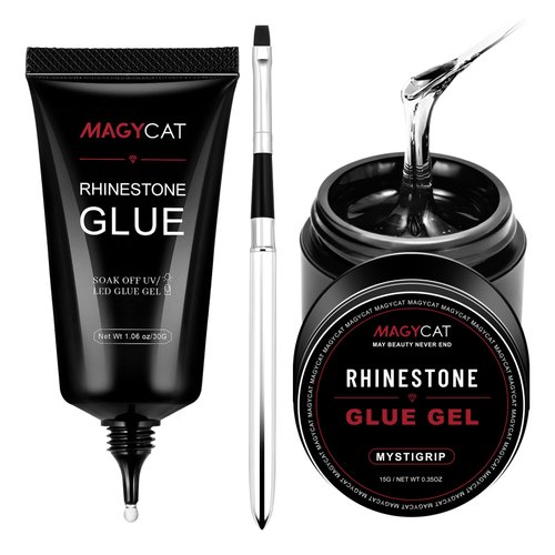 MAGYCAT 2Pcs 45ML Nail Art Rhinestone Glue Gel Super Strong Adhesive NO Wipe Gel Nail Glue for Rhinestones 3D DIY Decorations Nail Gem Glue for Nail Crystals Beads Diamond (15ML+30ML)