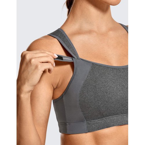 SYROKAN Women's Sports Bra Front Adjustable High Impact Support Padded Wireless Racerback Plus Size Running Bra Grey 36DD