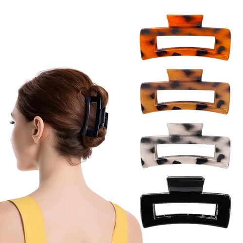 4 PCS Hair Claw Clips, Square Hair Clips for Women Girls,Claw Hair Clips for Thick Hair, Medium Non-slip Claw Hair Clips, Hair Clips for Non-slip Hair Clip Rectangular Jaw Clips Gifts for Women