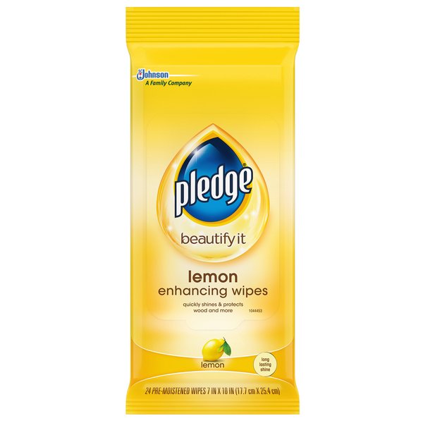Pledge Multi-Surface Furniture Polish Wipes, Works on Wood, Granite, and Leather, Cleans and Protects, Lemon, Pack Of 2 - (24 Total Wipes)