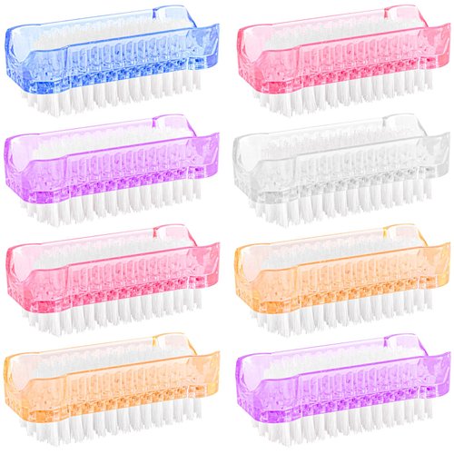 NICEMOVIC 8 Pack Two Sided Nail Brush for Cleaning Fingernails, Nylon Bristles Nail Scrubber Brush Fingernail Brush Manicure Tools Scrub Cleaning Brushes Kit Use for Toe Nail Cleaning (Random Colors)