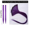 18 Inch High light Clip in Human Hair Extensions 100% Straight Clip on Party Highlights Colored Hair Extensions 6 Pieces/set (Purple)