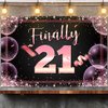 Happy 21st Birthday Banner Backdrop Finally 21 Years Old Rose Gold Background Bday Decorations for Girls Women Photography Party Supplies Glitter