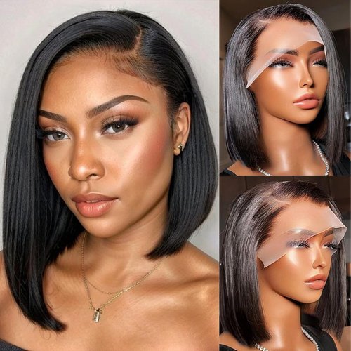 Obones Bob Wig Human Hair 13x4 Lace Front Wigs Human Hair 180% Density Straight Bob Wigs for Black Women Glueless Wig Human Hair Natural Black Short Bob Wig Human Hair 14 Inch