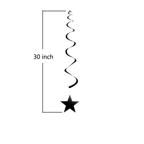 Gold Silver Black Star Hanging Swirl Decorations Stars Streamers Foil Swirls for Ceiling Decorations Graduation Party Supplies Black and Gold Party Decorations, Pack of 30