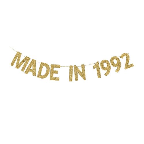 Made in 1992 Banner, Gold Gliter Paper Sign for 30th Birthday Party Decorations, 30th Bday Backdrops