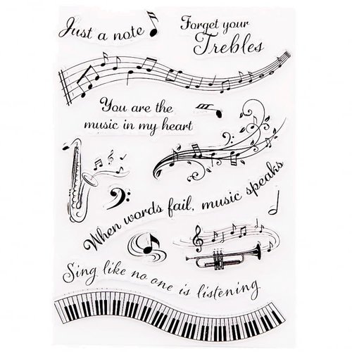 TIAMECH Music Note Words Clear Stamps for Card Making Saxophone Trumpet Keyboard Transparent Silicone Stamp DIY Scrapbooking Supplies Embossing Paper Card Album