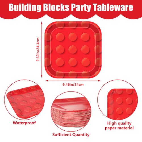 XIENBLOC 48pcs Building Block Party Plates Building Bricks 7inch Birthday Paper Plates Birthday Party Supplies Colorful Paper Birthday Dessert Plates for Kids