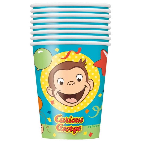 Curious George Paper Cups - 9oz (Pack of 8) - Delightful, Sturdy & Eco-Friendly Party Essentials - Perfect for Kids' Birthdays, Themed Events & Celebrations