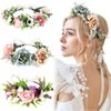 3 Pcs Flower Crown Adjustable Flower Headband Boho Floral Crown Floral Headpiece for Women Garland Hair Wreath with Ribbon Wedding Party Accessories for Renaissance Festival Photos, 3 Styles