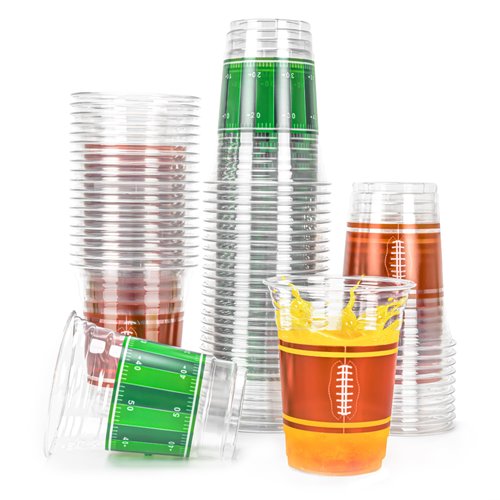 AcpopbM Football Cups, 16 oz Football Plastic Cups Football Disposable Cups Tailgate Events Drinkware Decorations for Football Party Supplies, 60 Pack