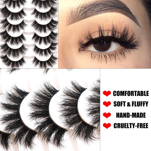 Fyonas False Eyelashes Pack 20MM Super Fluffy 6D Faux Mink Lashes Soft Long Dramatic Luxury Volume Eye Lashes 7 Pairs Pack (801-Fireworks)
