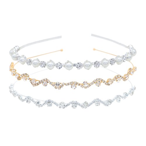 Braveamor Wedding Headband Bridal Headpiece with Pearls Rhinestones Headdress for Bride Bridesmaids Flower Girls(3 PACK)
