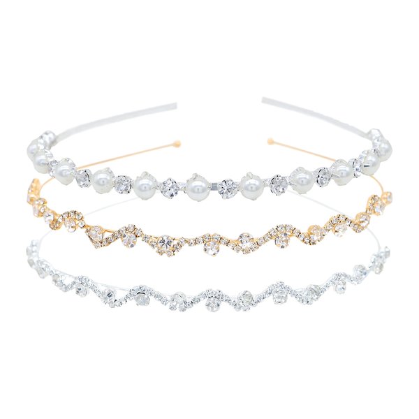 Braveamor Wedding Headband Bridal Headpiece with Pearls Rhinestones Headdress for Bride Bridesmaids Flower Girls(3 PACK)
