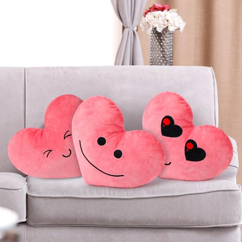 Motionchic 3 Pcs Heart Shaped Throw Pillows Cute Heart Stuffed Plush Fluffy Cushion Valentines Day Gifts Soft Heart Pillow Toy for Valentine's Day Bed Sofa Boys Girls Teens Men Women(Pink)