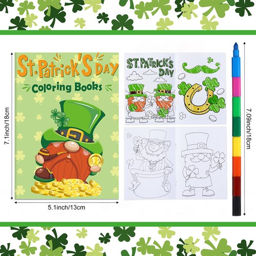 24 Pcs St. Patrick's Day Coloring Books for Kids Bulk with 24 Stacking Crayons Saint Patrick Day Kids Party Favors Set Green Shamrock Lucky Clover Activity Books for Irish Party Favors Supplies Gifts