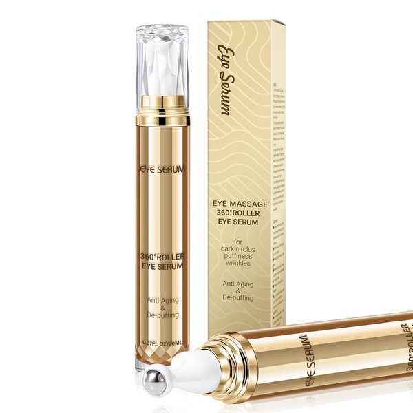 Caffeine Eye Cream, Under Eye Cream for Dark Circles and Puffiness Eye Care Eye Serum Anti Aging with 360° Massage Ball Reduce Eye Bags, Wrinkles and Fine Lines(20ML)