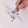 Teyglen Silver Leaf Headpiece Bridal Purple Crystal Hair Comb Amethyst Rhinestone Wedding Hair Comb Simple Hair Piece Hair Accessories for Women