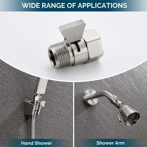 Water Flow Control Valve, Angle Simple Brass Shut Off Valve for Handheld Shower, Water Volume Adjust Valve, Shower Head Flow Control Valve, Water Pressure Regulator, Brushed Nickel