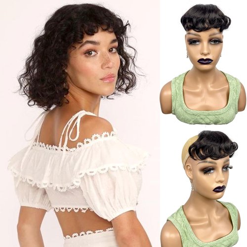 VAVANGA Hair Bangs Extension, Brown Black French Bangs Clip in Thick Wispy Bangs Air Bangs Curly Fringe Bangs Hair Clip on for Women(Brown Black)