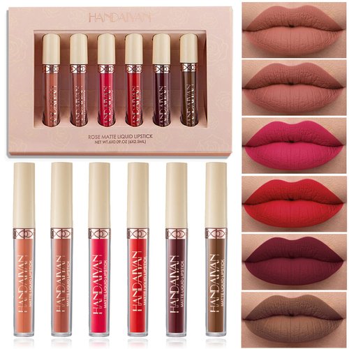 BKPPLZP 6PCS Matte Liquid Lipstick Sets,Nude Lip Stain,Lasting Waterproof Matte Lipstick Set,Non-Stick Cup,Fade-Free Lip Gloss Set,Ladides Long wear Lip Makeup Lipstick Set（SetA