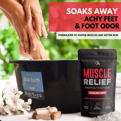 Mantello Muscle Relief Foot Soak Salts - Foot Soaker for Use with a Feet Soaking Tub - Epsom Salts for Soaking Feet to Soften and Soothe Feet - with Essential Oils - Pedicure Foot Soak, 1 lb. Bag