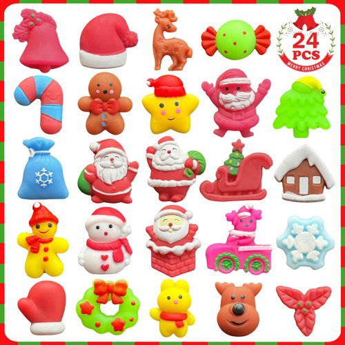 UUSYCUN 24PCS Christmas Mochi Squishy Toys for Party Favors, Xmas Squishies Bulk for Stocking Stuffer, Santa Squeeze Toys for Kids, Gifts, Presents, Advent Calendar, Classroom Prizes, Goodie Bags