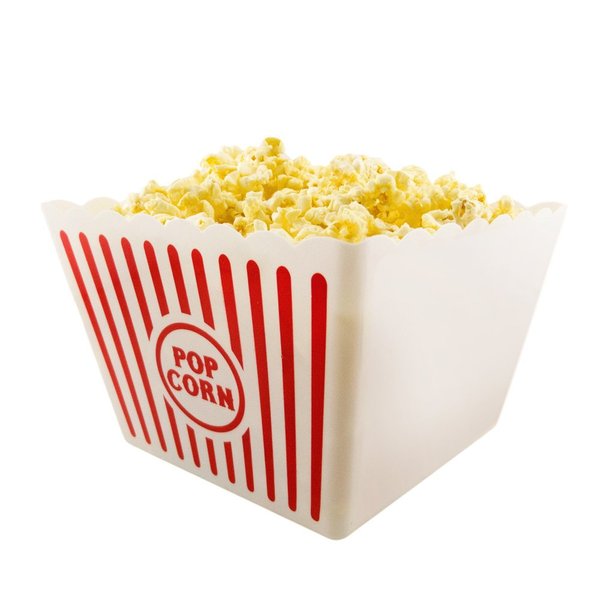 Novelty Place Plastic Popcorn Bowl, Red & White Striped Classic Popcorn Containers for Movie Night - 8" Square x 7" Deep (1 Pack)