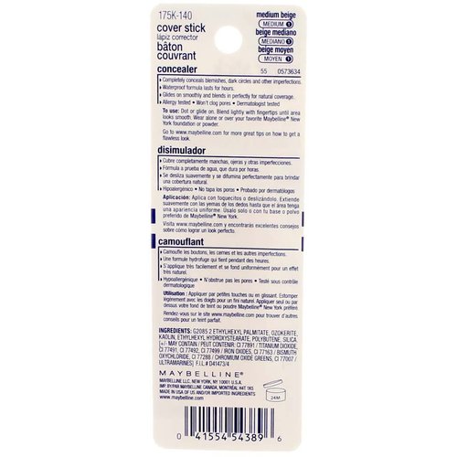 Maybelline Cover Stick Concealer, Medium Beige [140], 0.16 oz