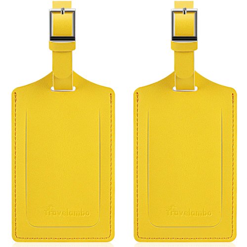 Travelambo Luggage Tag Faux Leather for Suitcase Women Kids Funny Cute (Energetic Yellow)