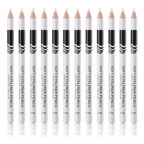 Go Ho 12 PCS White Eyebrow Eyeliner Pencils,White Eyeshadow Makeup Pen,Sweatproof Eye Highlighter Makeup Pencil,Long-lasting Nice Color Eye Brow Gel Pen,Brow Tint Pencils（White）