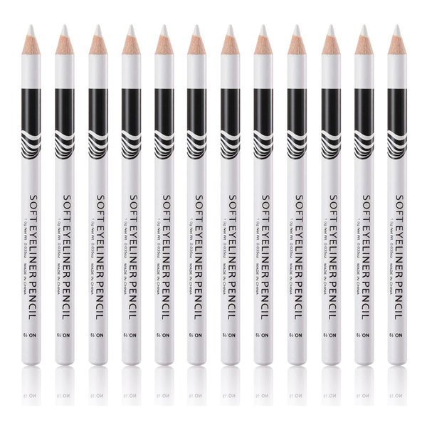 Go Ho 12 PCS White Eyebrow Eyeliner Pencils,White Eyeshadow Makeup Pen,Sweatproof Eye Highlighter Makeup Pencil,Long-lasting Nice Color Eye Brow Gel Pen,Brow Tint Pencils（White）